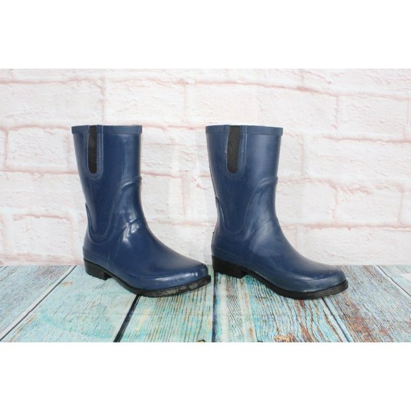 LL Bean Wellie Blue Rubber Nylon Shank Mid Calf Rain Boots Size 10 M - Picture 3 of 8